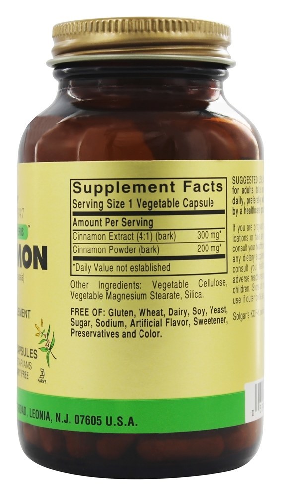 Canela - Cápsulas vegetarianas 100 Solgar - Imagem 2