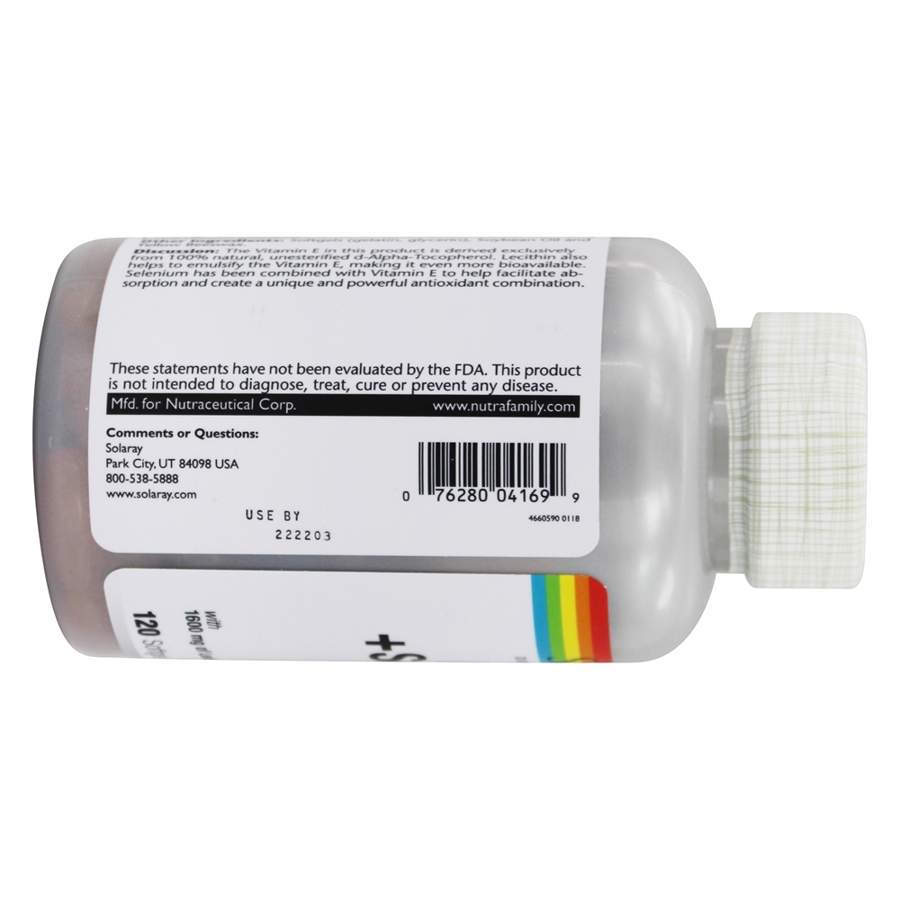 Bio E + Selênio 400 UI - 120 Softgels Solaray - Imagem 4