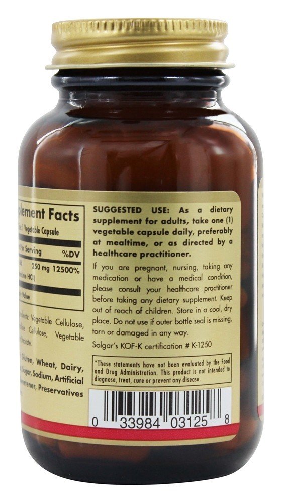 Vitamina B6 250 mg. - Cápsulas vegetarianas 100 Solgar - Imagem 3