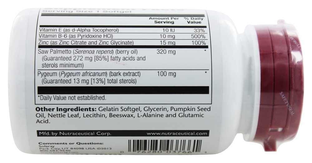 Garantido Potência Serra Palmito & Pygeum Um Diário - 30 Softgels Solaray - Imagem 3
