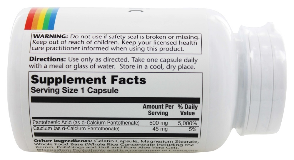 Ácido Pantotênico 500 mg. - Cápsulas 100 Solaray - Imagem 2