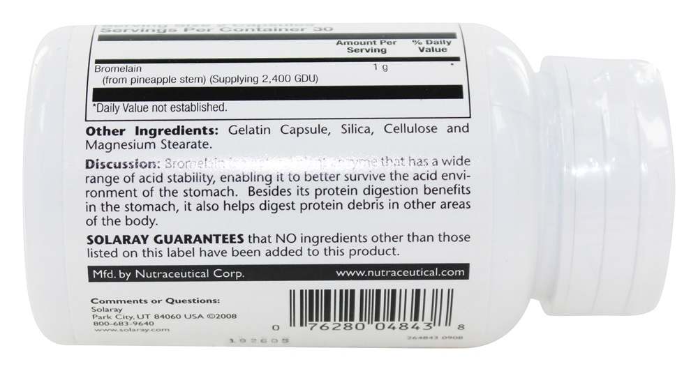 Bromelaína Extra Potente 500 mg. - Cápsulas 60 Solaray - Imagem 2