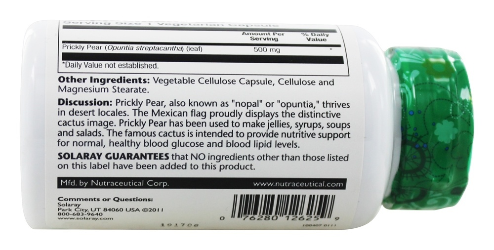 Pera espinhosa 500 mg. - Cápsulas vegetarianas 100 Solaray - Imagem 2