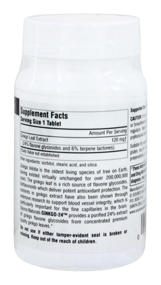 Ginkgo-24 Ginkgo Biloba Extrair 120 mg. - 120 Tablets Source Naturals - Imagem 2