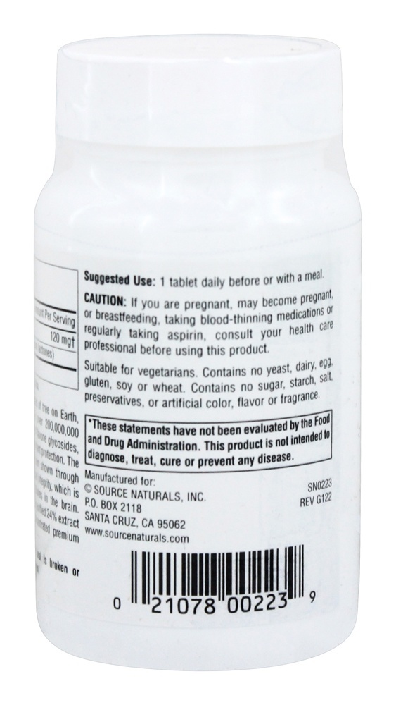 Ginkgo-24 Ginkgo Biloba Extrair 120 mg. - 120 Tablets Source Naturals - Imagem 3