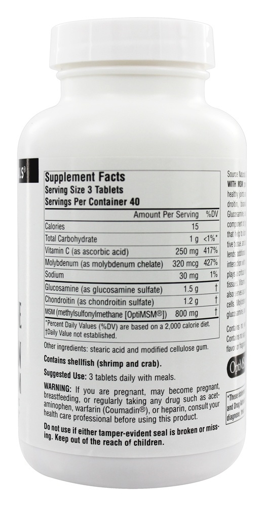 Complexo De Glucosamina Condroitina Com MSM - 120 Tablets Source Naturals - Imagem 2