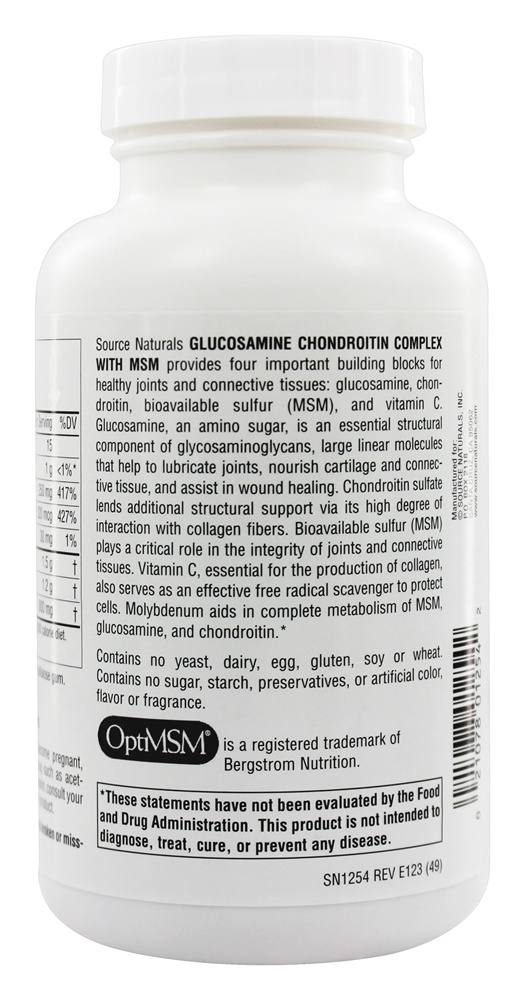 Complexo De Glucosamina Condroitina Com MSM - 120 Tablets Source Naturals - Imagem 3