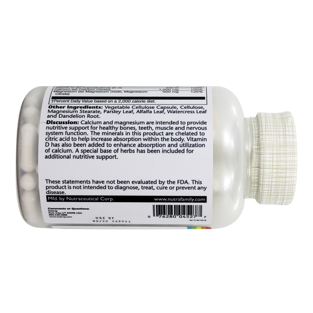 Citrato Cal-Mag Com 400 Vitamina D I 2 : 1 Ratio - Cápsulas vegetarianas 180 Solaray - Imagem 3