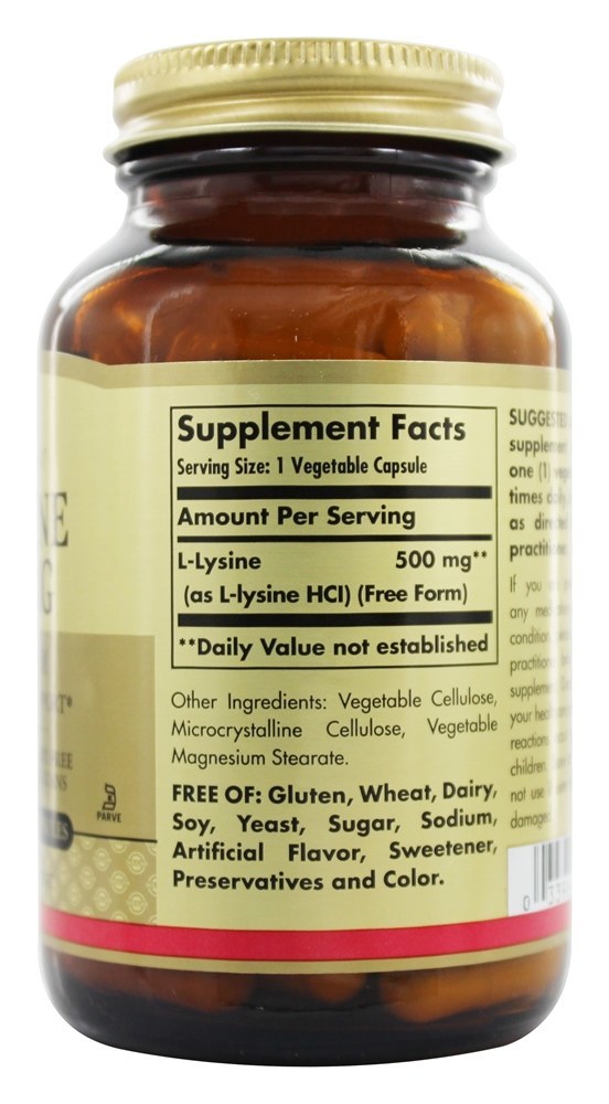 L-Lisina Forma Livre 500 mg. - Cápsulas vegetarianas 100 Solgar - Imagem 2