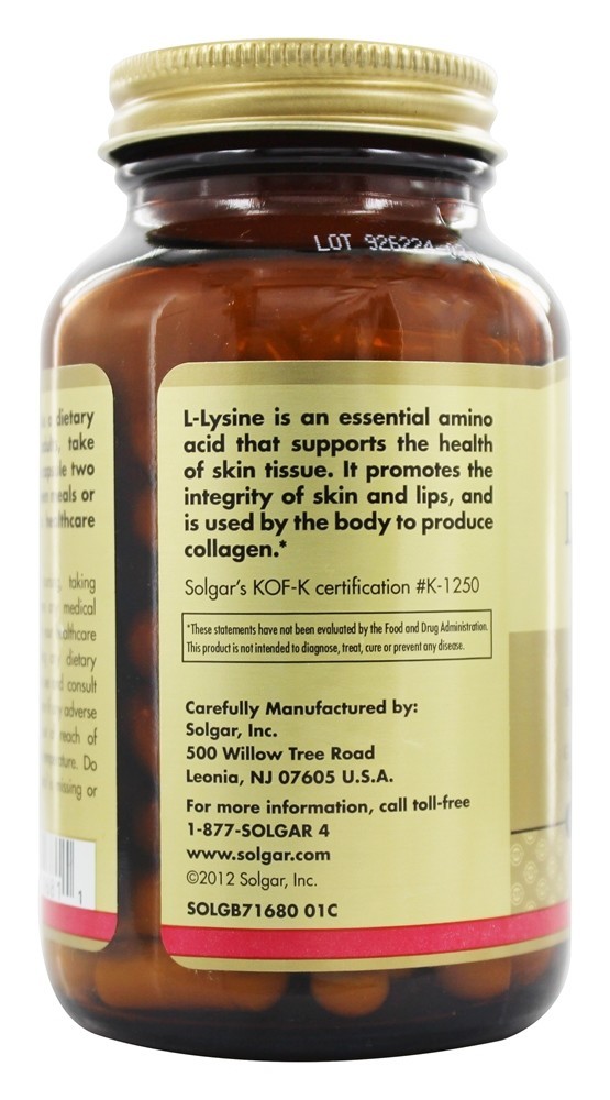 L-Lisina Forma Livre 500 mg. - Cápsulas vegetarianas 100 Solgar - Imagem 4