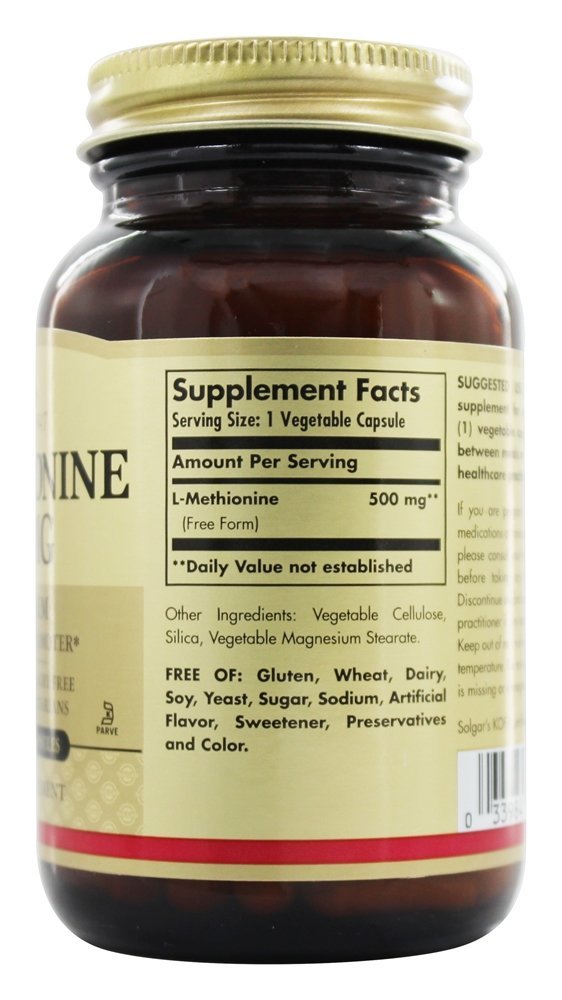 Formulário Livre de L-Metionina 500 mg. - Cápsulas vegetarianas 90 Solgar - Imagem 2
