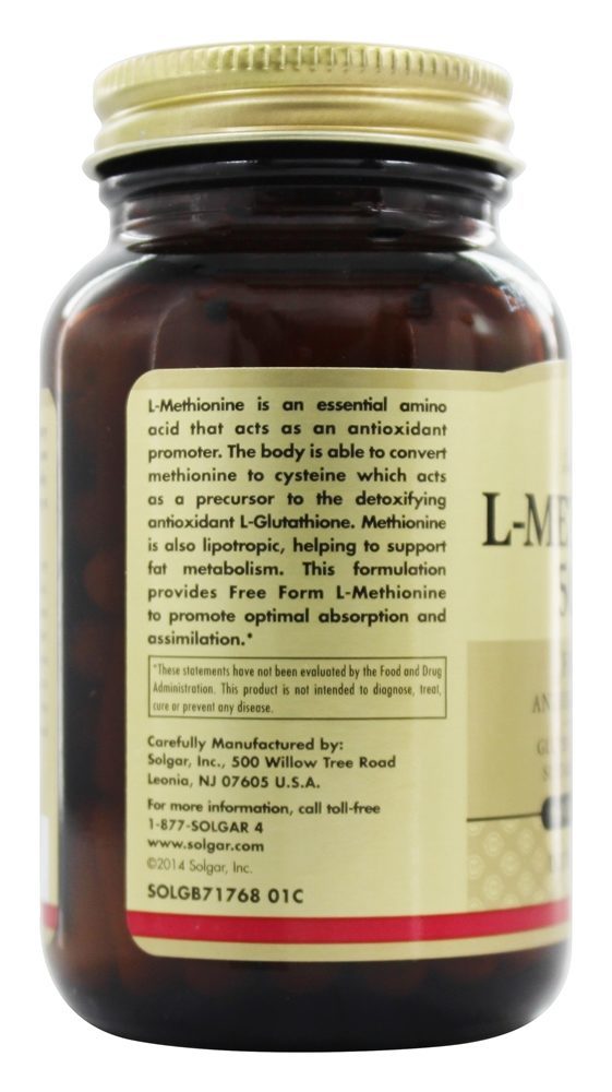 Formulário Livre de L-Metionina 500 mg. - Cápsulas vegetarianas 90 Solgar - Imagem 4