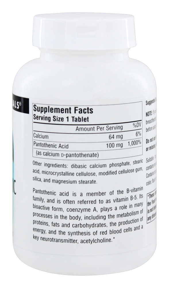 Ácido Pantotênico Vitamina B5 100 mg. - 250 Tablets Source Naturals - Imagem 2
