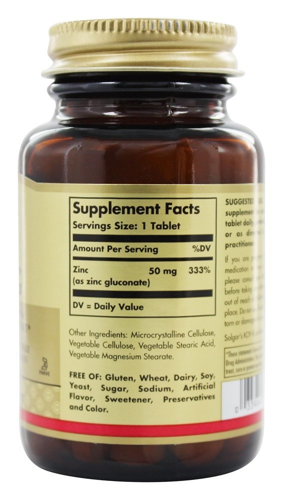 Zinco 50 mg. - 100 Tablets Solgar - Imagem 2