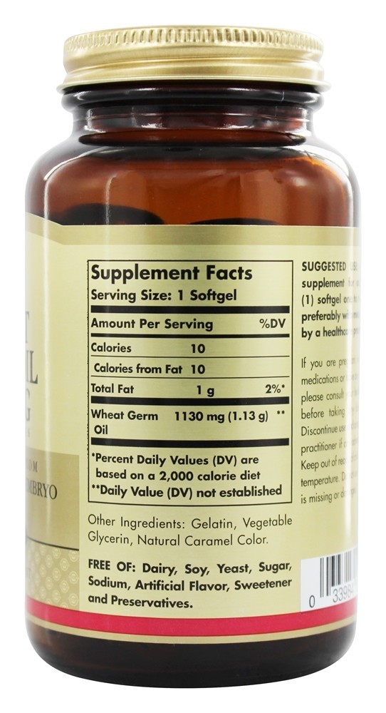 Óleo de Germe de Trigo Prensado a Frio 1130 mg. - 100 Softgels Solgar - Imagem 2