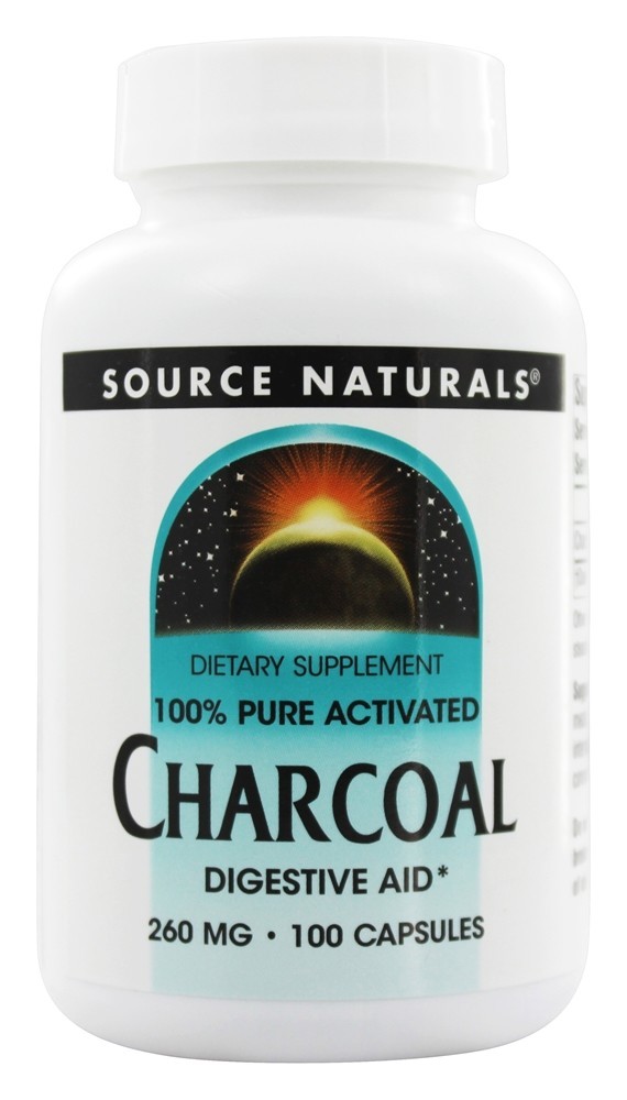 100 % Pure Carvão ativado 260 mg. - Cápsulas 100 Source Naturals