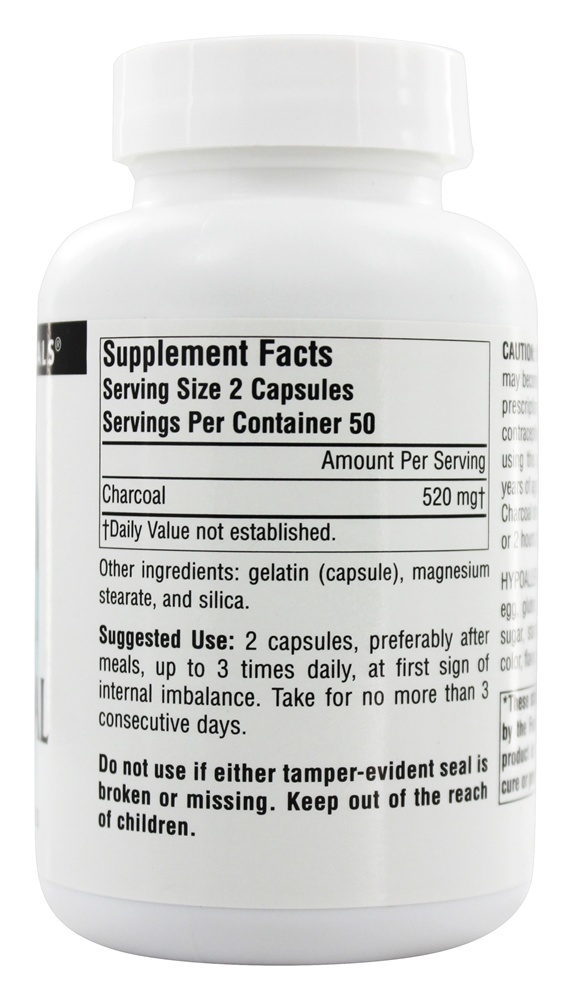 100 % Pure Carvão ativado 260 mg. - Cápsulas 100 Source Naturals - Imagem 2