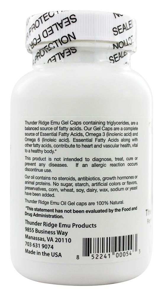 100 % Pure Tampões de Gel de Óleo EMU - 90 Softgels Thunder Ridge Emu Products - Imagem 3