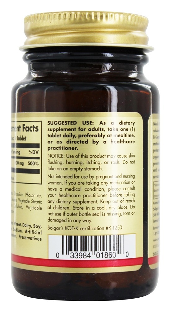 Niacina (Vitamina B3) 100 mg. - 100 Tablets Solgar - Imagem 3