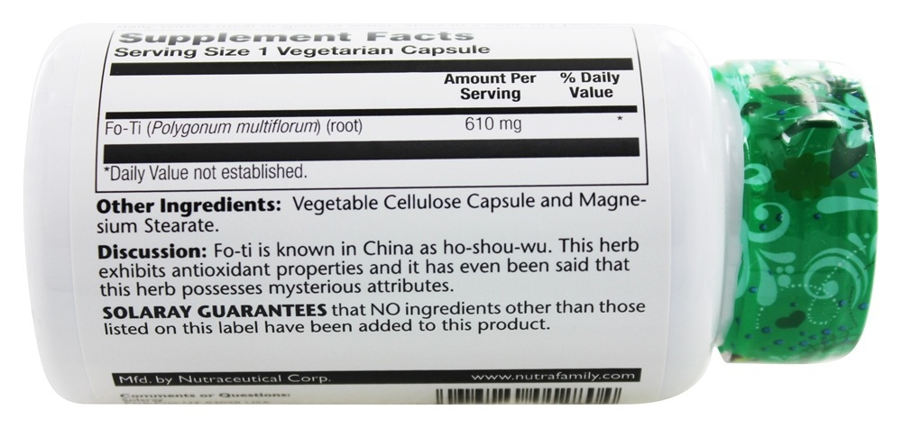 Fo-Ti Ho-Shou-Wu 610 mg. - Cápsulas 100 Solaray - Imagem 3