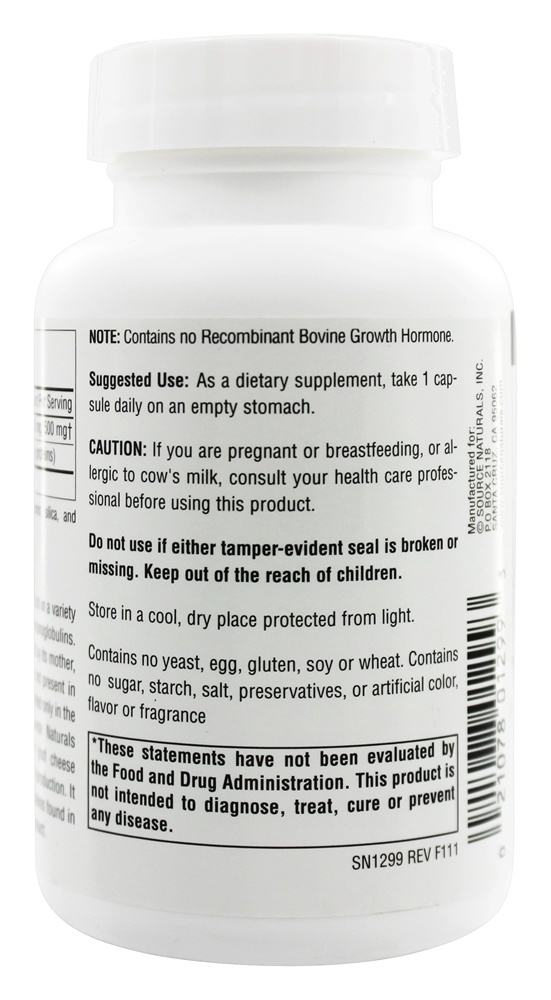 Colostro 30 % Imunoglobulinas 150 mg 500 mg. - Cápsulas 60 Source Naturals - Imagem 3