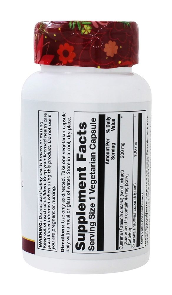 Potência Garantida Extrato de Semente de Guaraná 200 mg. - Cápsulas vegetarianas 60 Solaray - Imagem 2