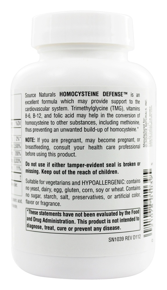 Defesa de homocisteína - 120 Tablets Source Naturals - Imagem 3