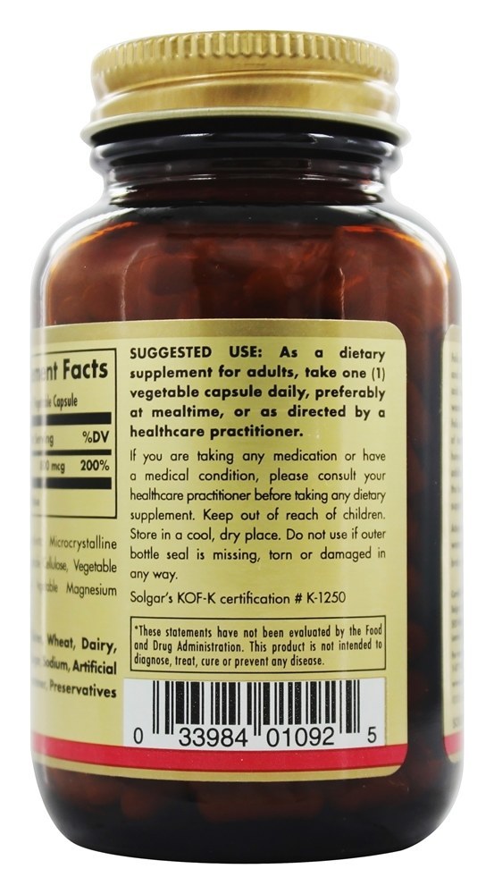 Ácido Fólico 800 mcg. - Cápsulas vegetarianas 250 Solgar - Imagem 3