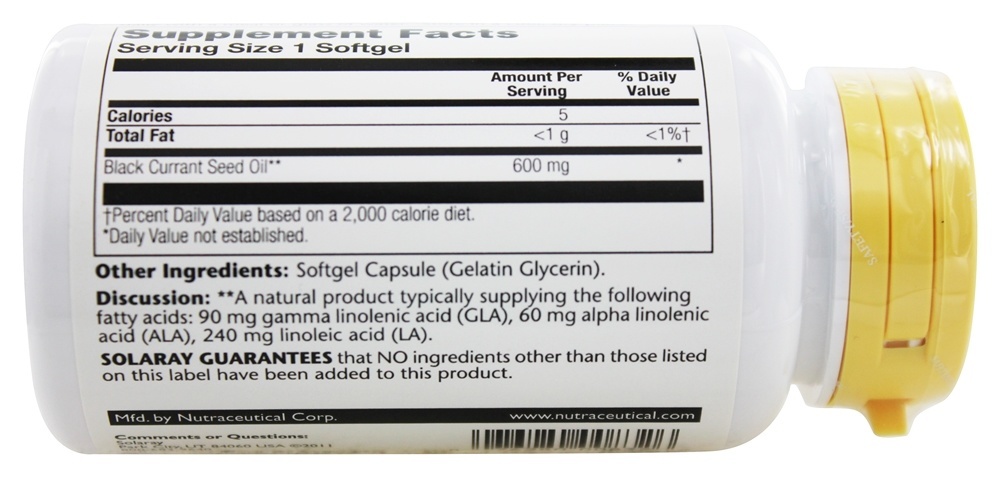 Óleo de Semente de Groselha Negra 600 mg. - 90 Softgels Solaray - Imagem 3