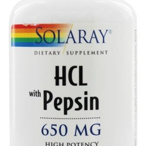 HCL com alta potência de pepsina 650 mg. - Cápsulas 100 Solaray