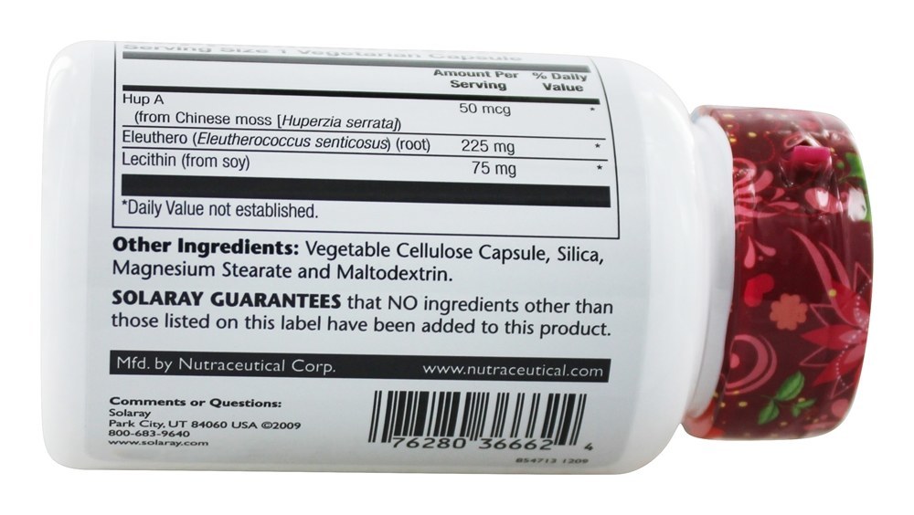 Hup A (Huperzina) Com 225 mg. de Eleuthero 50 mcg. - Cápsulas vegetarianas 60 Solaray - Imagem 2