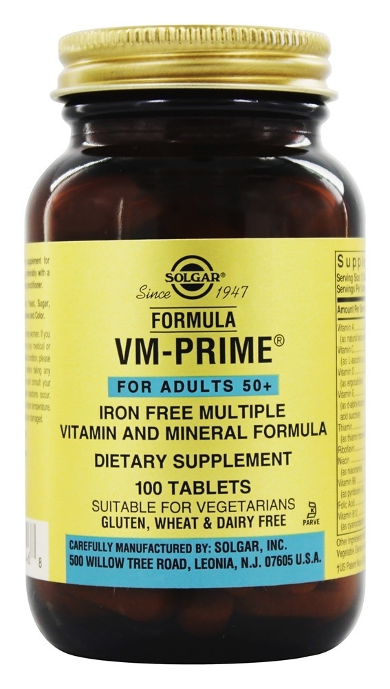 Fórmula VM-Prime Para Adultos Com +50 Anos Vitaminas & Minerais Sem Ferro - 100 Tablets Solgar