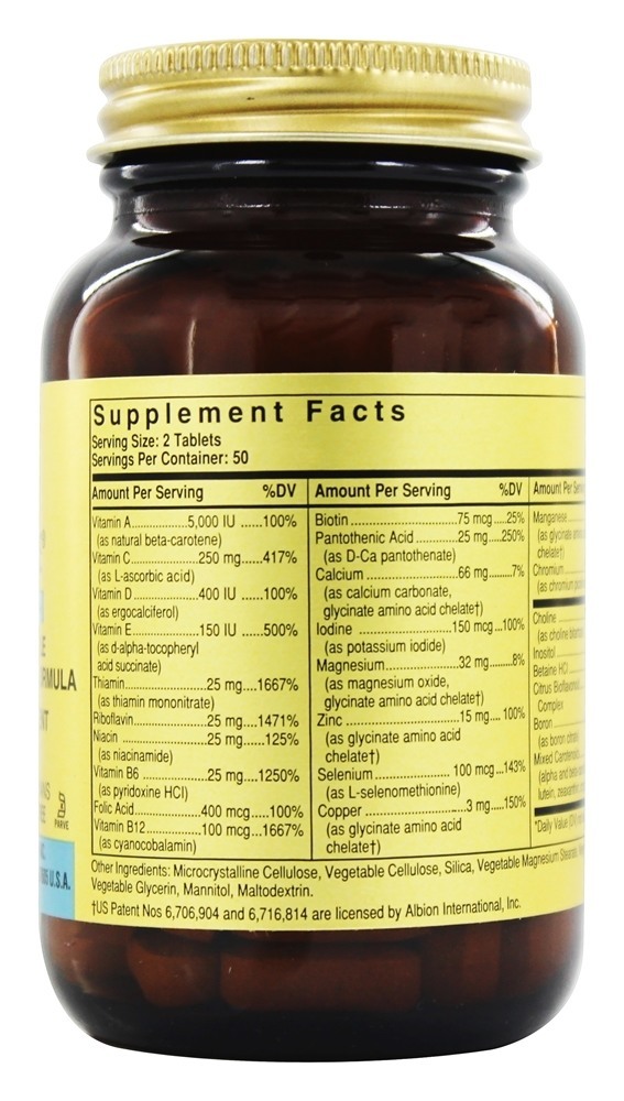 Fórmula VM-Prime Para Adultos Com +50 Anos Vitaminas & Minerais Sem Ferro - 100 Tablets Solgar - Imagem 2