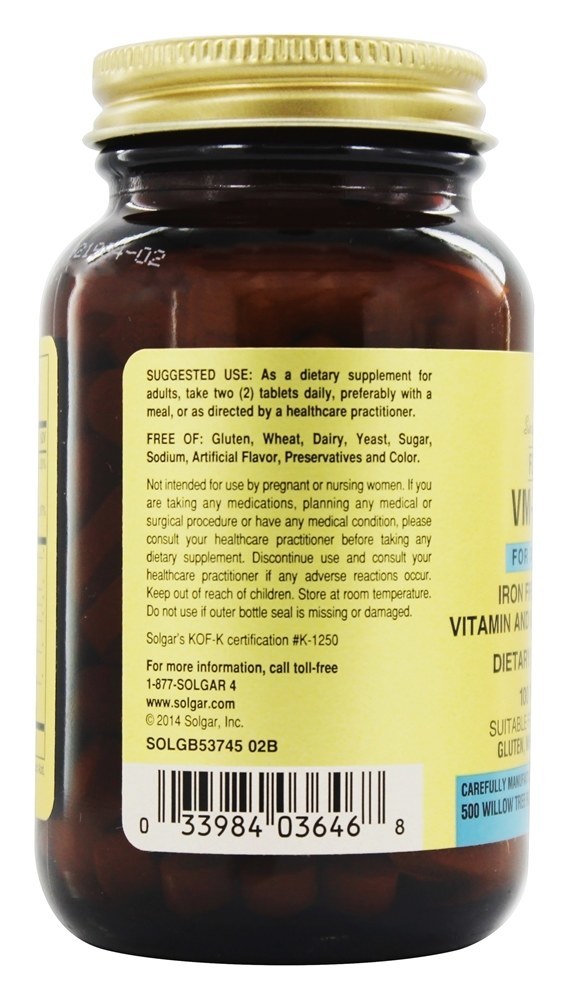 Fórmula VM-Prime Para Adultos Com +50 Anos Vitaminas & Minerais Sem Ferro - 100 Tablets Solgar - Imagem 4
