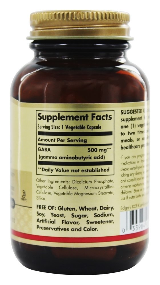 GABA 500 mg. - Cápsulas vegetarianas 50 Solgar - Imagem 2