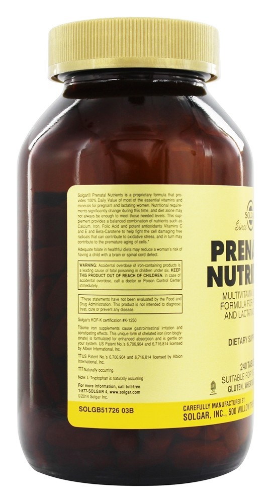 Nutrientes Pré-natais - 240 Tablets Solgar - Imagem 3