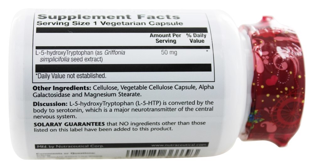 Potência Garantida 5-HTP L-5-Hidroxitriptofano Natural 50 mg. - Cápsulas 60 Solaray - Imagem 3