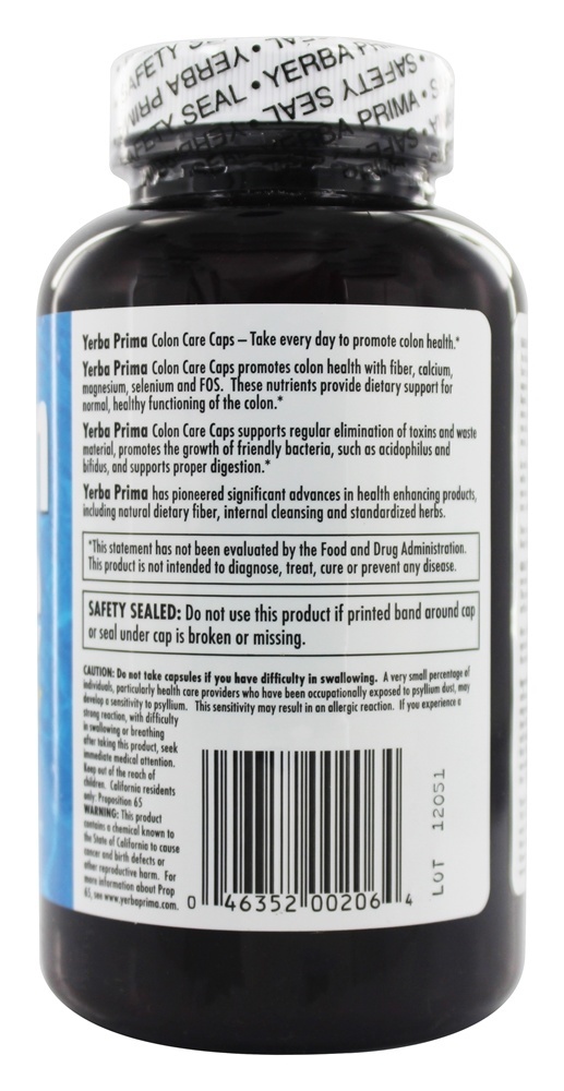 Colon Care Para a Saúde do Cólon 625 mg. - Cápsulas 180 Yerba Prima - Imagem 3