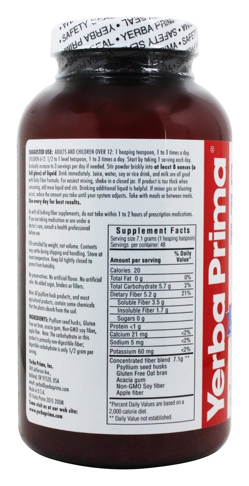 Fórmula diária de fibra sem sabor - 12 oz. Yerba Prima - Imagem 3