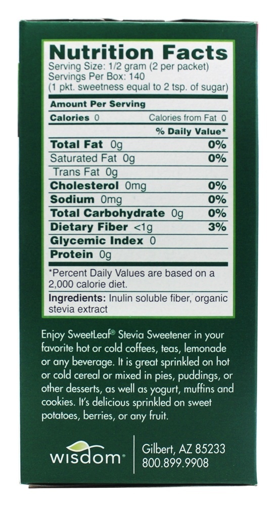 Adoçante de Estévia 100% Natural - Pacotes de 70 x 1g SweetLeaf - Imagem 2