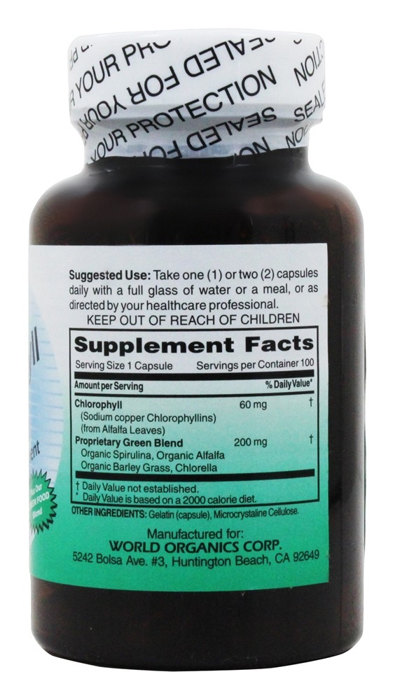 Cápsulas de Clorofila 60 mg. - Cápsulas 100 World Organic - Imagem 2