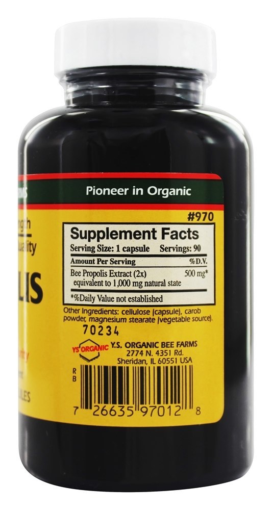 Tampas da Própolis 1000 mg. - Cápsulas 90 YS Organic Bee Farms - Imagem 2
