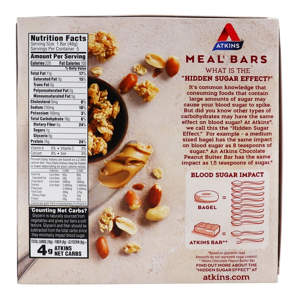 Barras De Refeição De Retido De Proteínas Granola De Amendoim De Amendoim - 5 Barras Atkins - Imagem 4