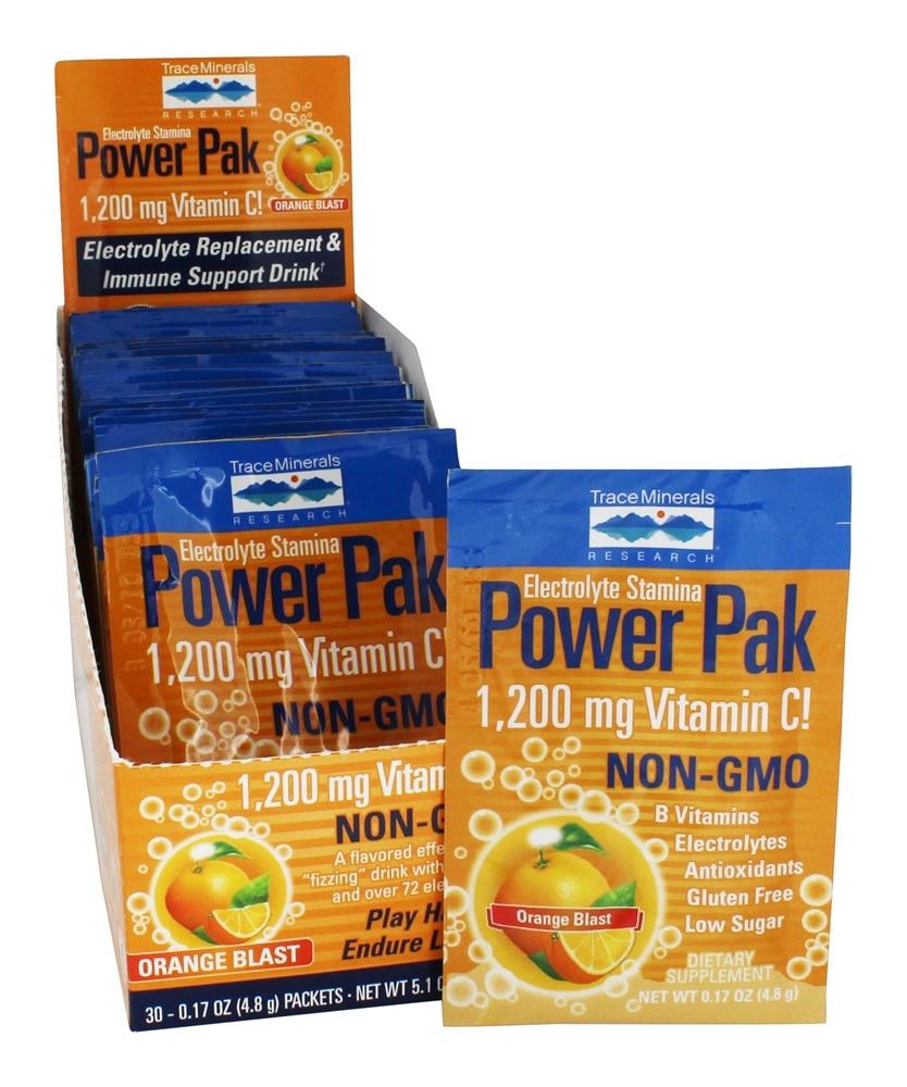 Eletrólito Energia Poder Pak Laranja Explosão - 30 Pacotes (s) Trace Minerals Research