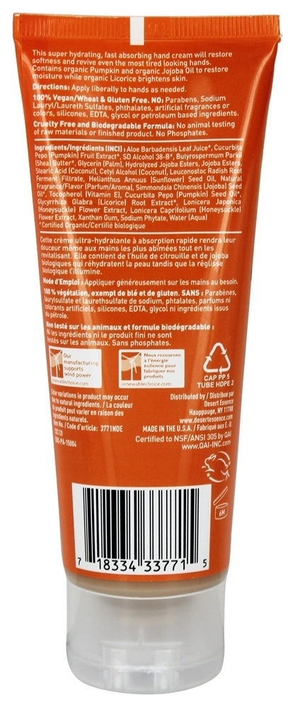 Especiaria da abóbora do creme do reparo da mão - 4 fl. oz. Desert Essence - Imagem 2