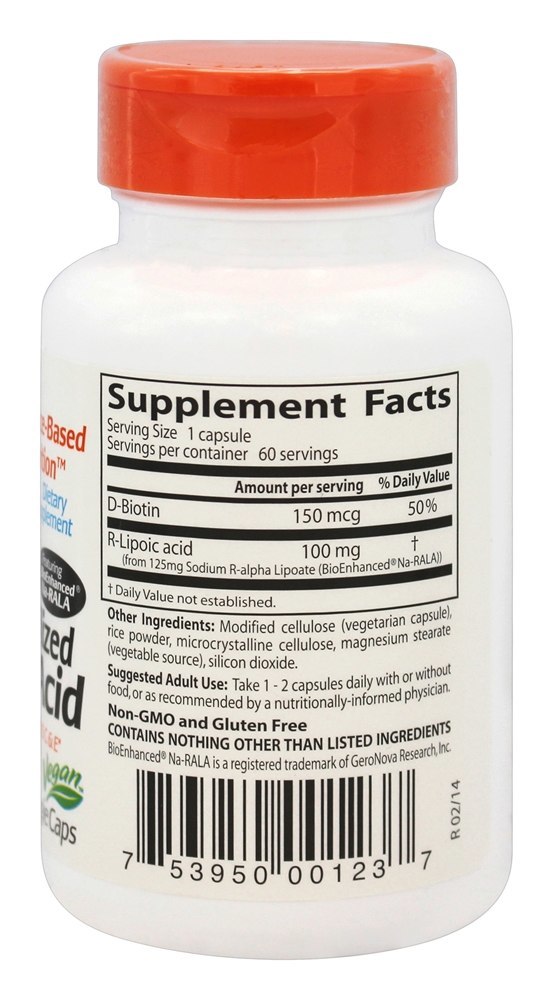 Ácido R-Lipóico Estabilizado 100 mg . - Cápsulas vegetarianas 60 Doctor's Best - Imagem 2