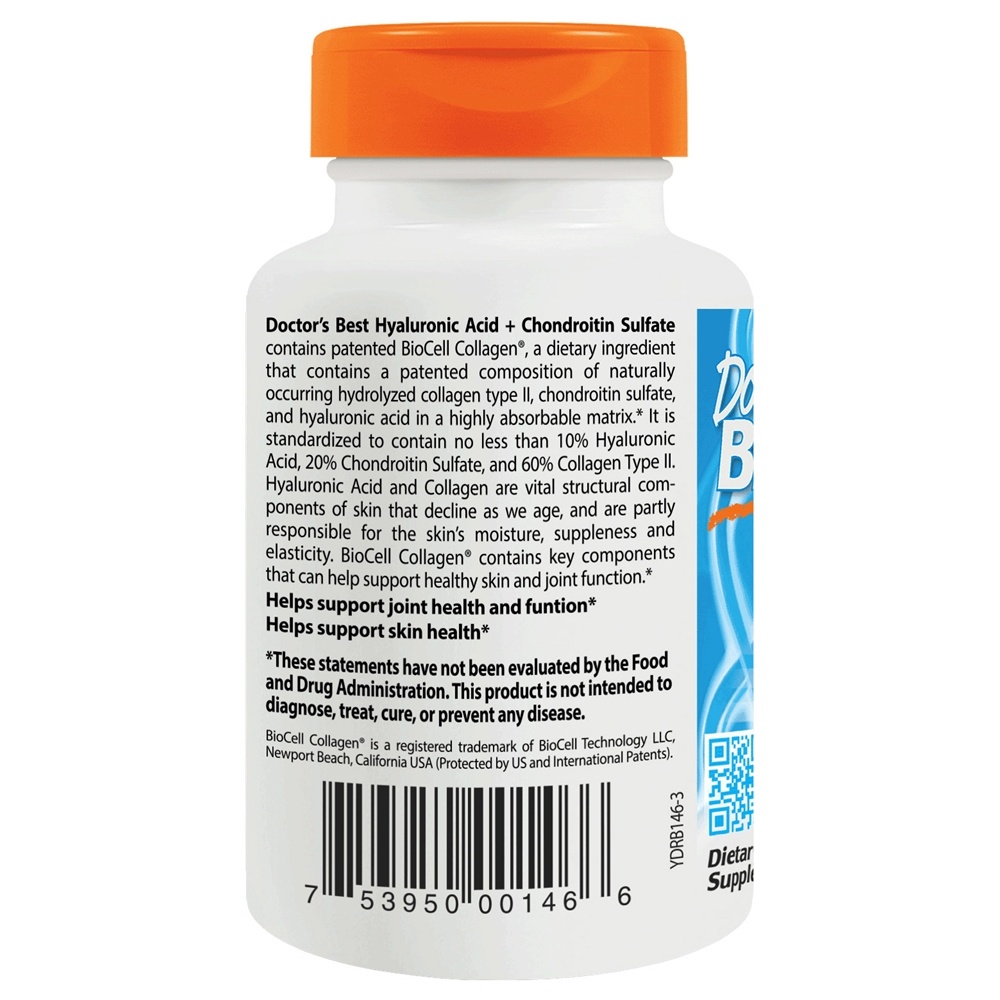Ácido Hialurônico com Sulfato de Condroitina 100 mg . - Cápsulas 60 Doctor's Best - Imagem 3