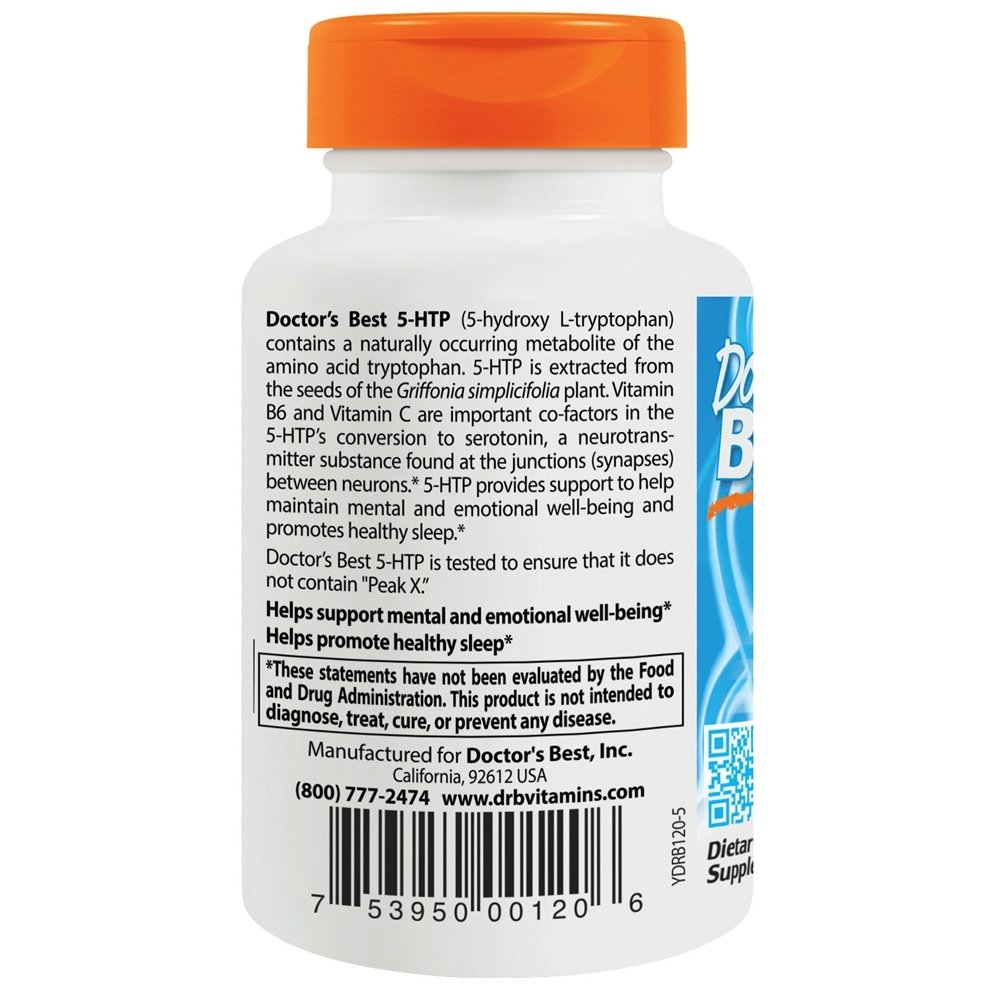 5-HTP Reforçado Com Vitaminas B6 & C Para o Bem-Estar Mental e Emocional - Cápsulas vegetarianas 120 Doctor's Best - Imagem 3