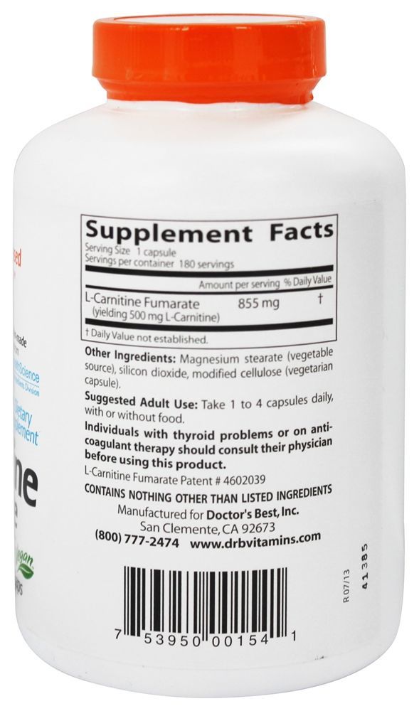 Fumarato de L-Carnitina 855 mg. - Cápsulas vegetarianas 180 Doctor's Best - Imagem 2