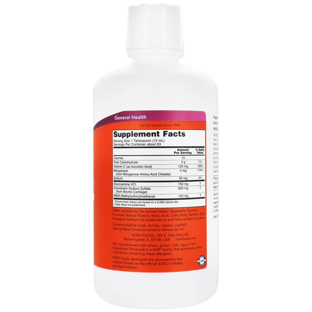 Glucosamina líquida e condroitina com MSM Citrus - 32 fl. oz. NOW Foods - Imagem 2
